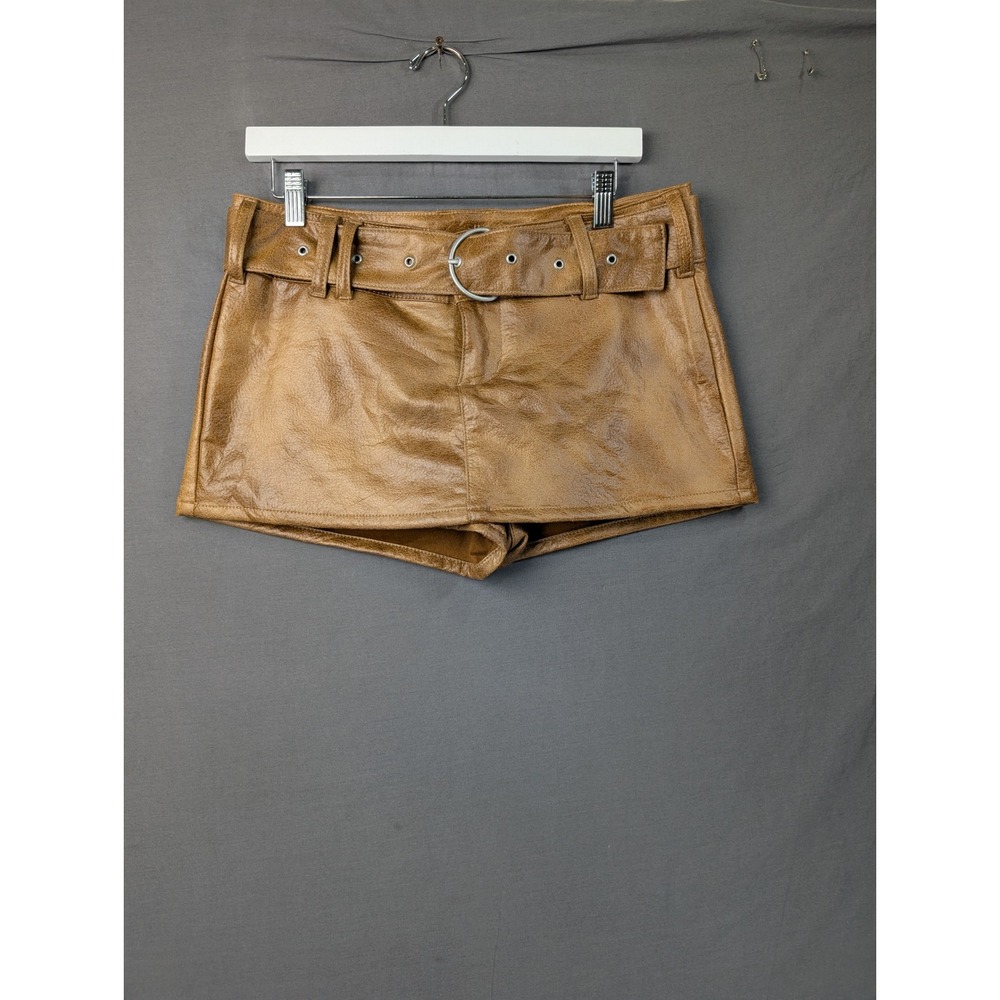 Windsor Brown Faux Leather Belted Mini Shorts SK346M-LNWND-BR Size M NEW